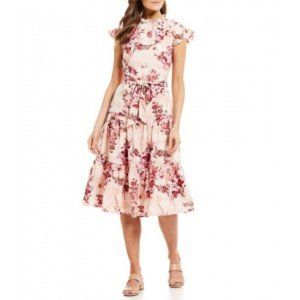 Alex Marie Women Lyssa Floral Ruffle Mock Neck